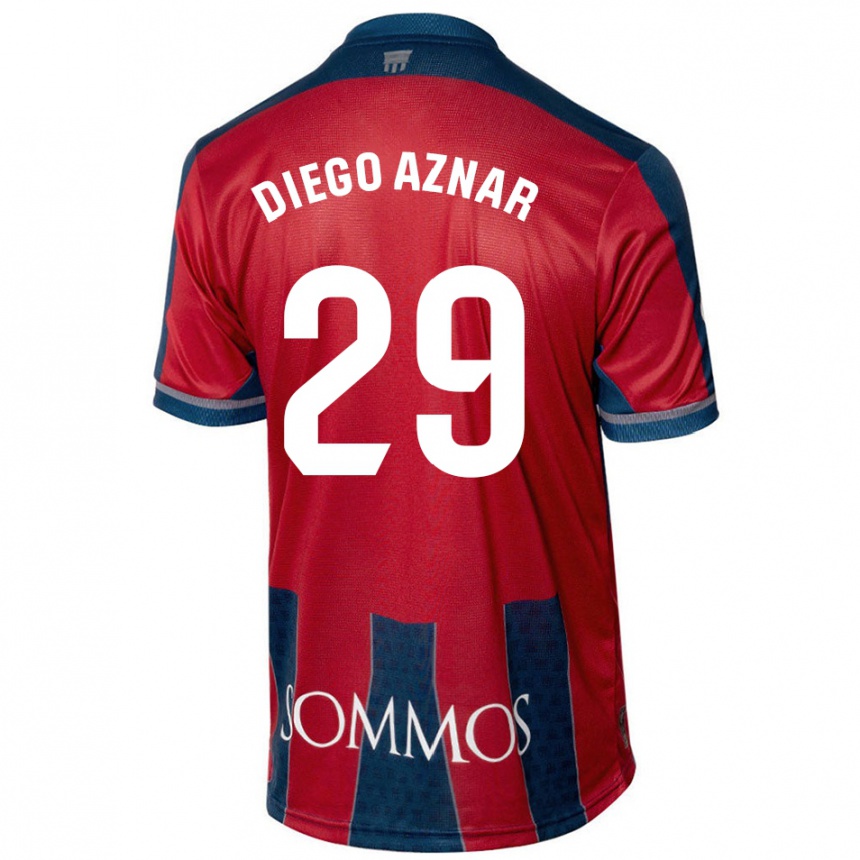 Niño Fútbol Camiseta Diego Aznar #29 Rojo Azul 1ª Equipación 2024/25