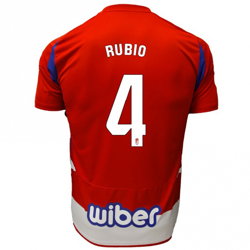 Niño Fútbol Camiseta Miguel Rubio #4 Rojo Blanco Azul 1ª Equipación 2024/25