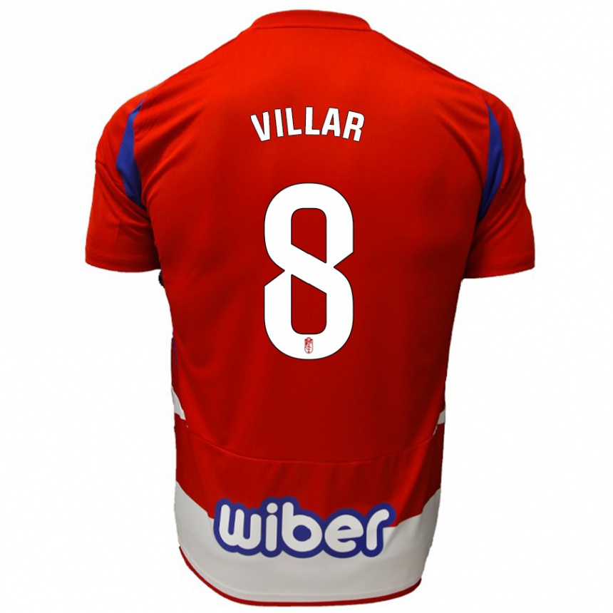 Niño Fútbol Camiseta Gonzalo Villar #8 Rojo Blanco Azul 1ª Equipación 2024/25