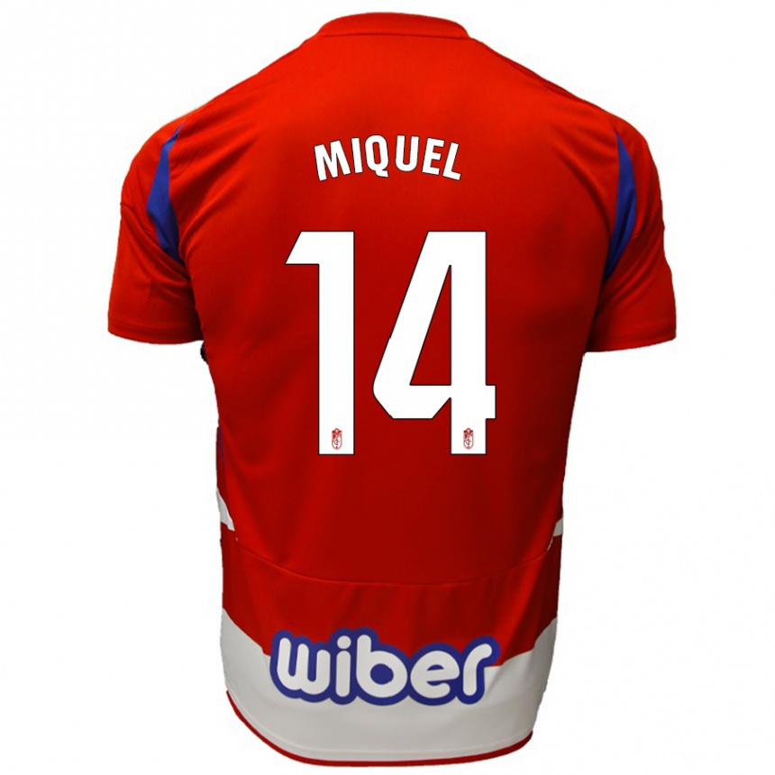 Niño Fútbol Camiseta Ignasi Miquel #14 Rojo Blanco Azul 1ª Equipación 2024/25