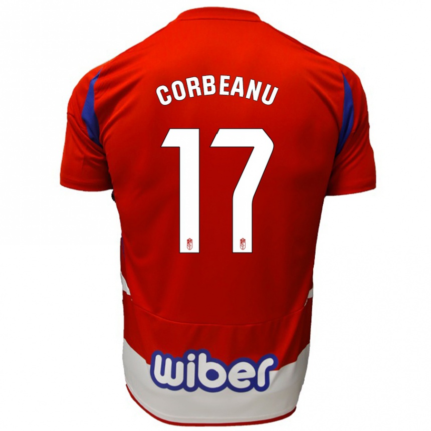 Niño Fútbol Camiseta Theo Corbeanu #17 Rojo Blanco Azul 1ª Equipación 2024/25