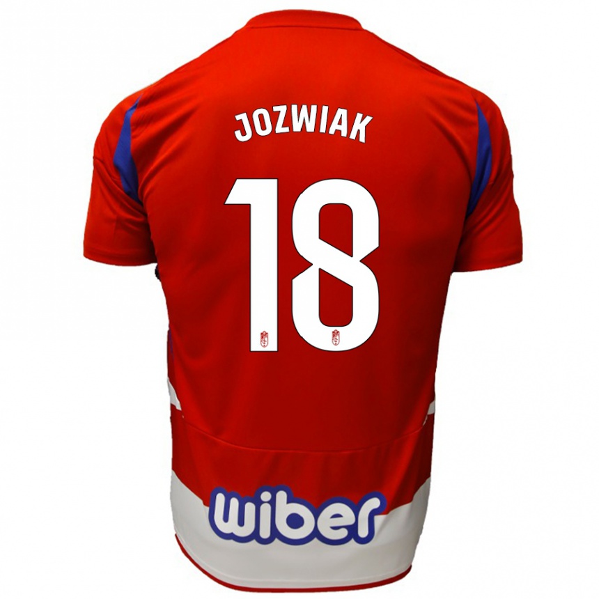 Niño Fútbol Camiseta Kamil Józwiak #18 Rojo Blanco Azul 1ª Equipación 2024/25