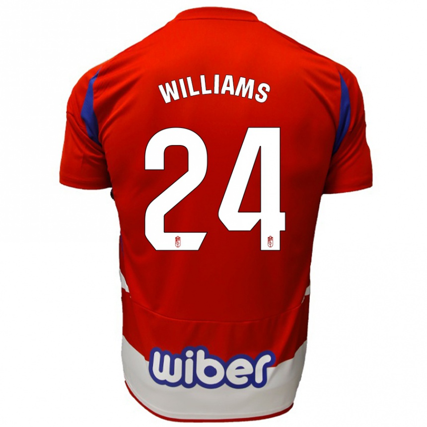 Niño Fútbol Camiseta Loïc Williams #24 Rojo Blanco Azul 1ª Equipación 2024/25