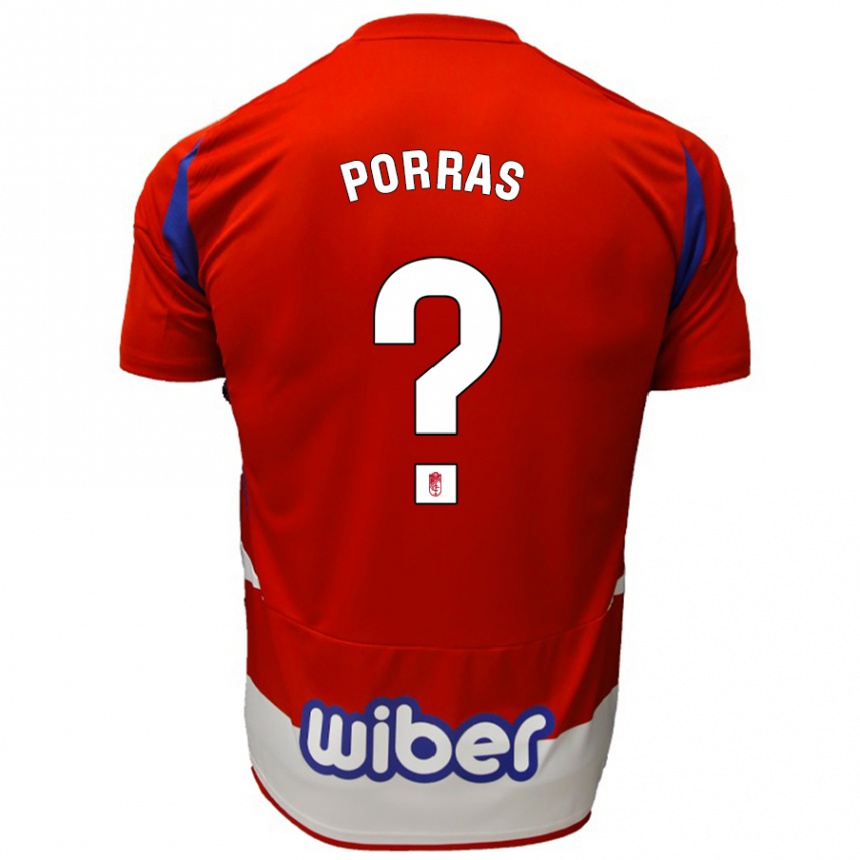 Niño Fútbol Camiseta Cristian Porras #0 Rojo Blanco Azul 1ª Equipación 2024/25