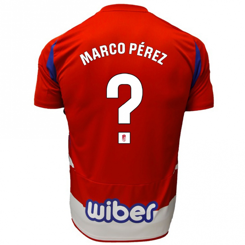 Niño Fútbol Camiseta Marco Pérez #0 Rojo Blanco Azul 1ª Equipación 2024/25