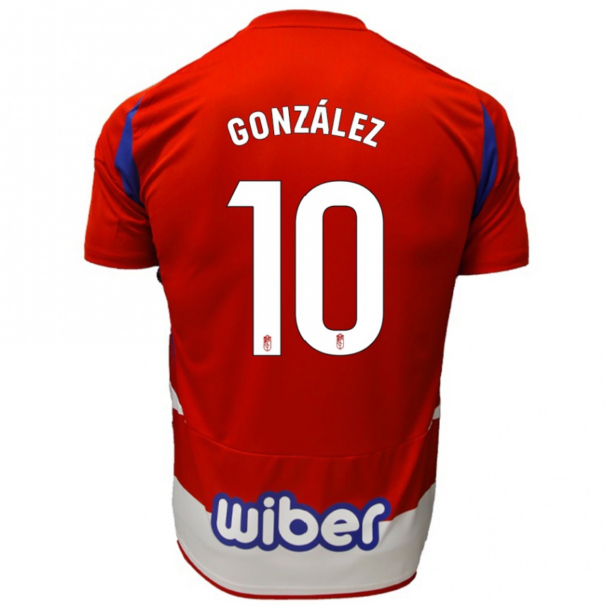 Niño Fútbol Camiseta Mario González #10 Rojo Blanco Azul 1ª Equipación 2024/25