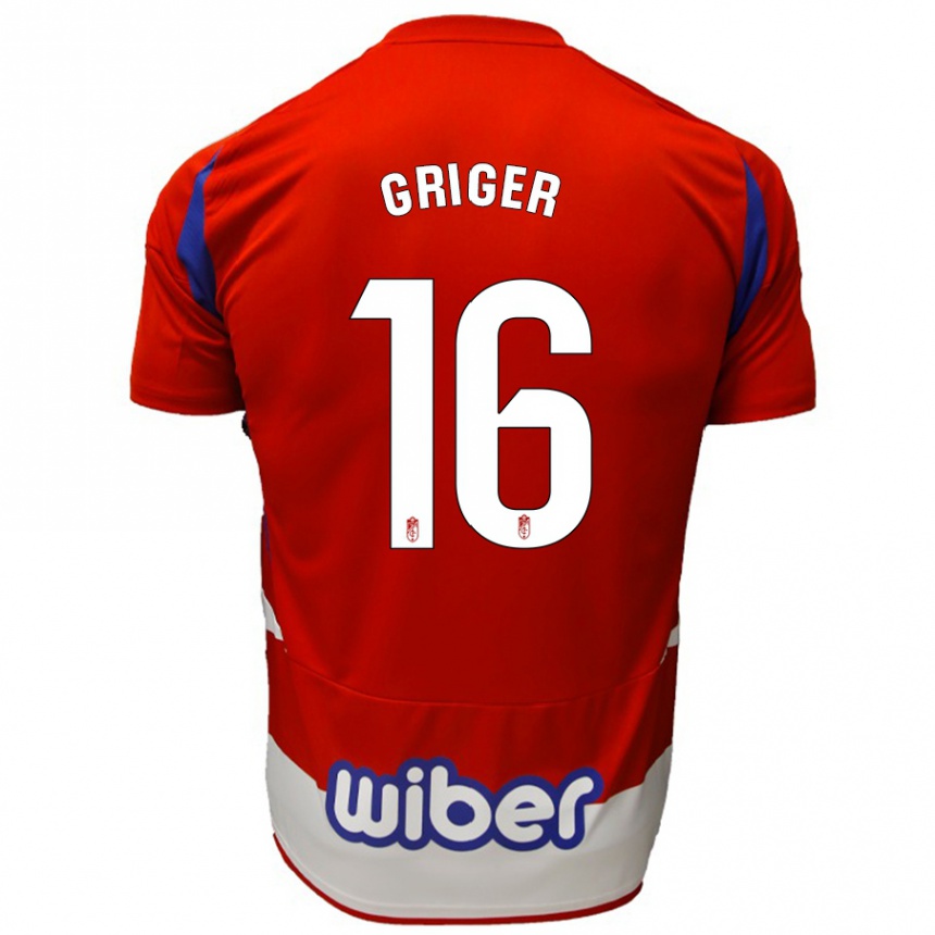 Niño Fútbol Camiseta Adam Griger #16 Rojo Blanco Azul 1ª Equipación 2024/25