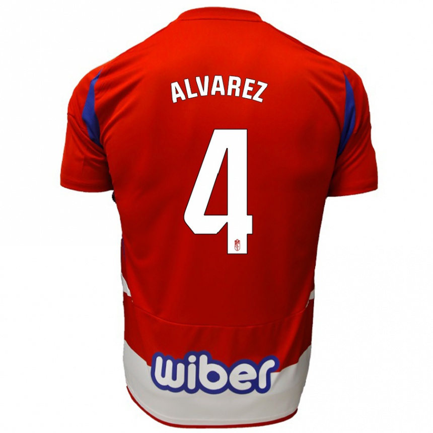 Niño Fútbol Camiseta Isabel Álvarez #4 Rojo Blanco Azul 1ª Equipación 2024/25