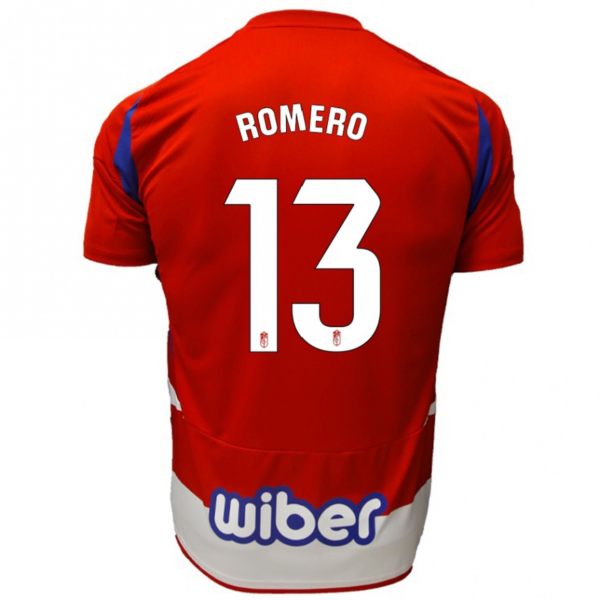 Niño Fútbol Camiseta Andrea Romero #13 Rojo Blanco Azul 1ª Equipación 2024/25