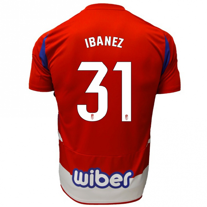 Niño Fútbol Camiseta Alba Ibáñez #31 Rojo Blanco Azul 1ª Equipación 2024/25