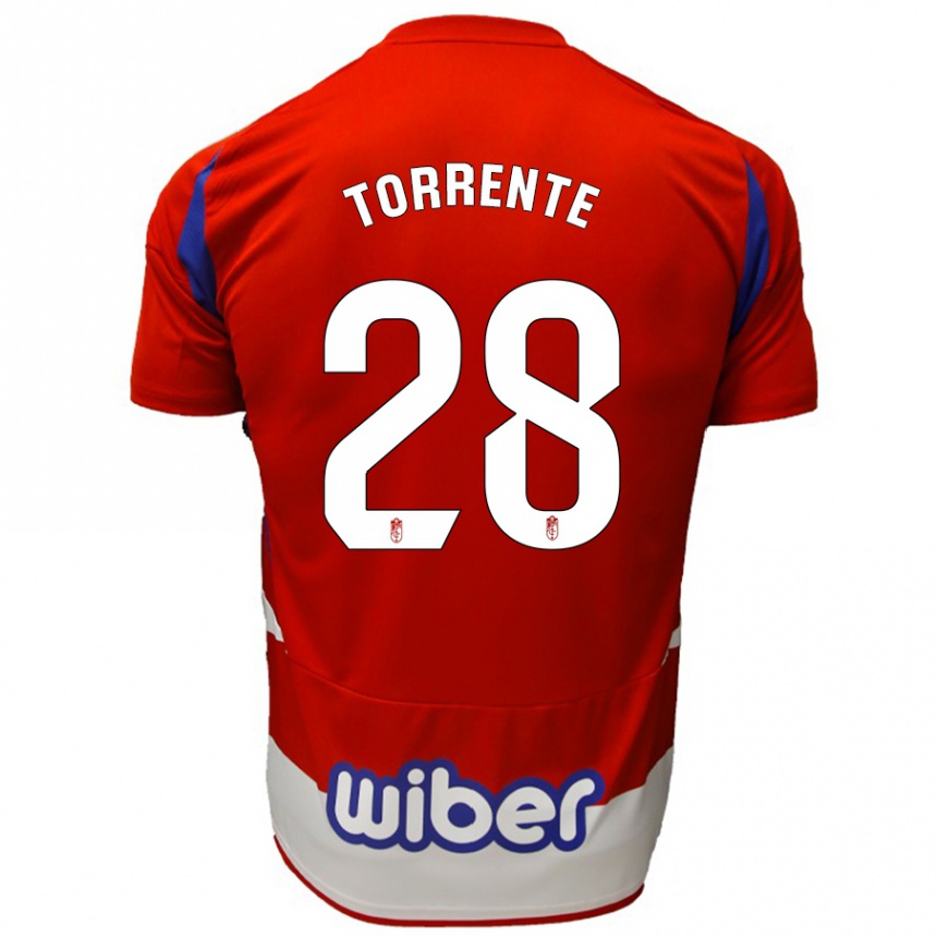 Niño Fútbol Camiseta Raúl Torrente #28 Rojo Blanco Azul 1ª Equipación 2024/25