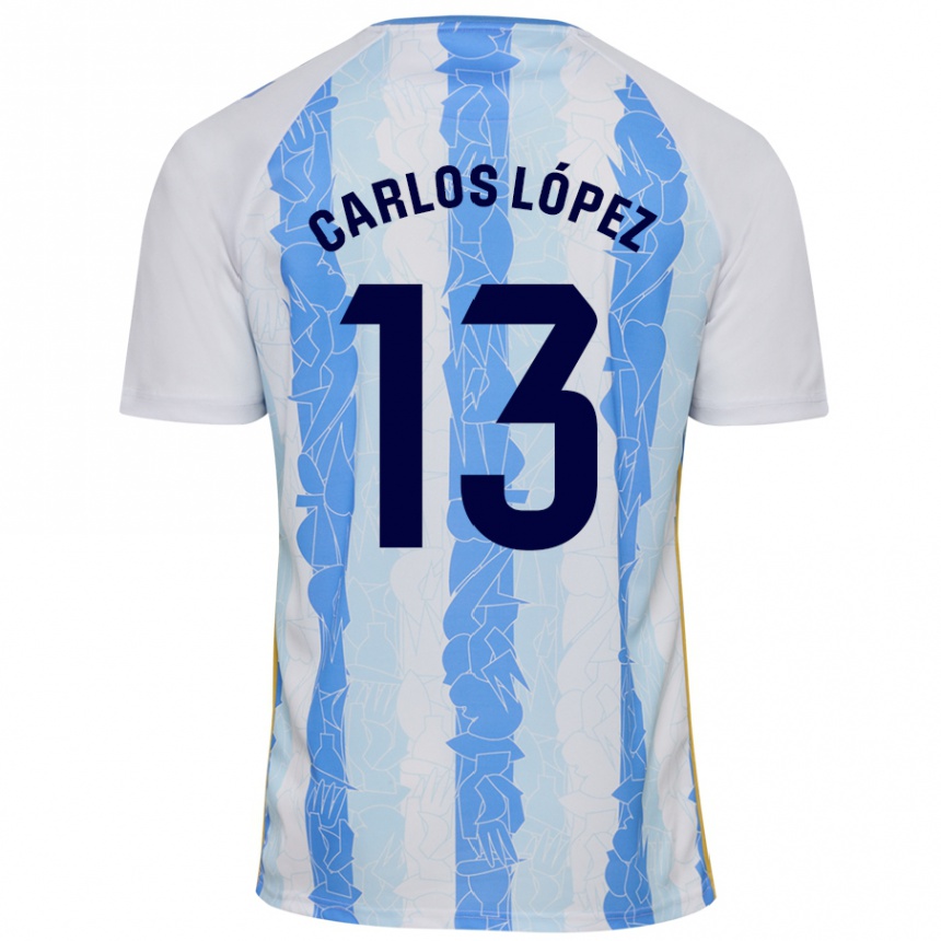 Niño Fútbol Camiseta Carlos López #13 Blanco Azul 1ª Equipación 2024/25