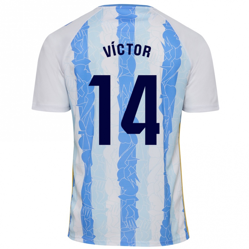 Niño Fútbol Camiseta Víctor García #14 Blanco Azul 1ª Equipación 2024/25