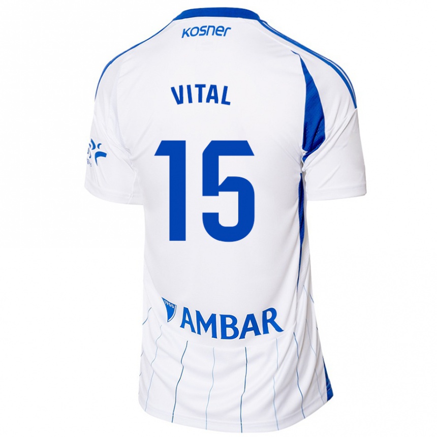 Niño Fútbol Camiseta Bernardo Vital #15 Rojo Blanco 1ª Equipación 2024/25