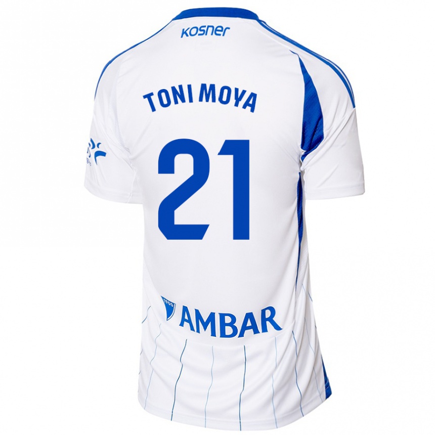 Niño Fútbol Camiseta Toni Moya #21 Rojo Blanco 1ª Equipación 2024/25