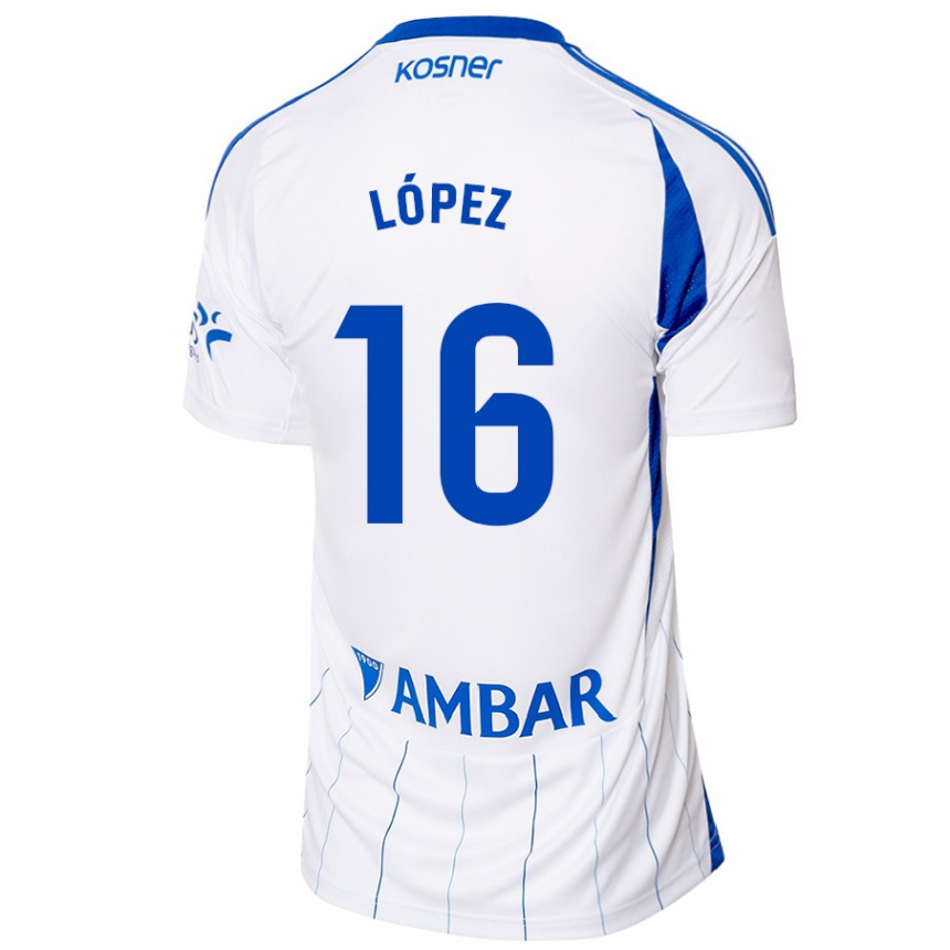 Niño Fútbol Camiseta Juan López #16 Rojo Blanco 1ª Equipación 2024/25