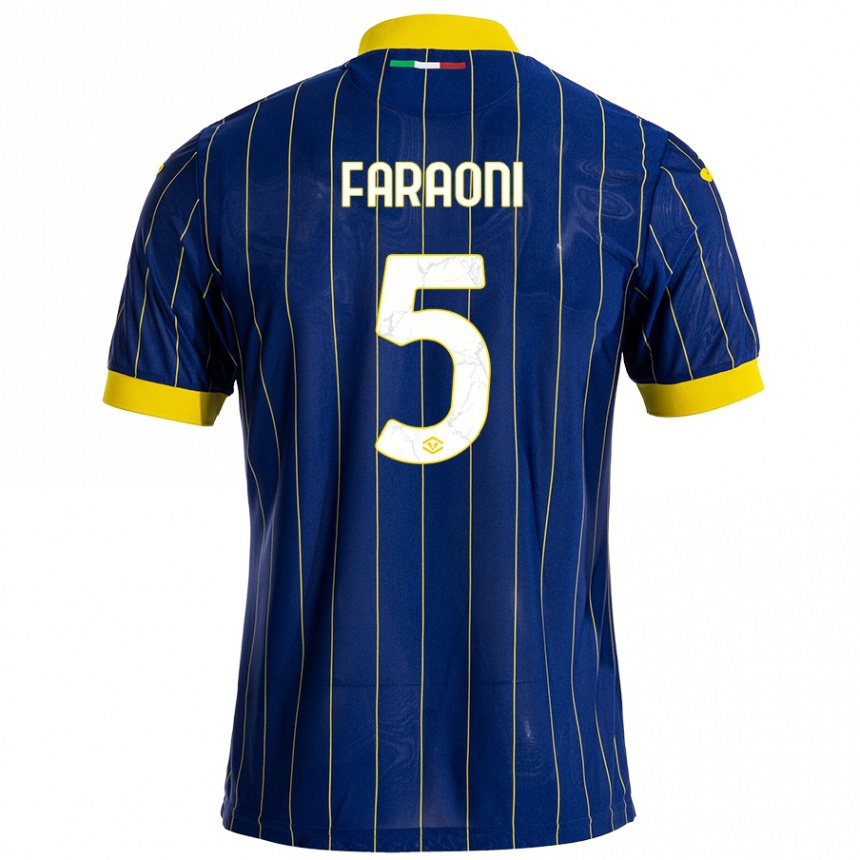 Niño Fútbol Camiseta Davide Faraoni #5 Azul Amarillo 1ª Equipación 2024/25