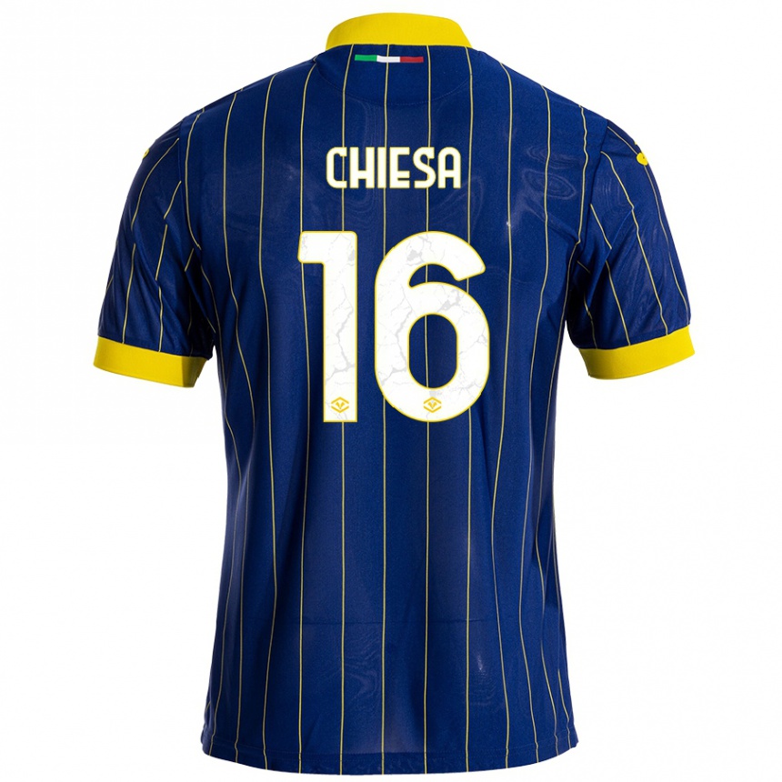 Niño Fútbol Camiseta Mattia Chiesa #16 Azul Amarillo 1ª Equipación 2024/25