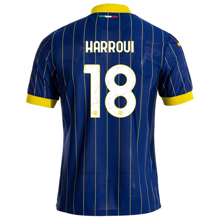 Niño Fútbol Camiseta Abdou Harroui #18 Azul Amarillo 1ª Equipación 2024/25