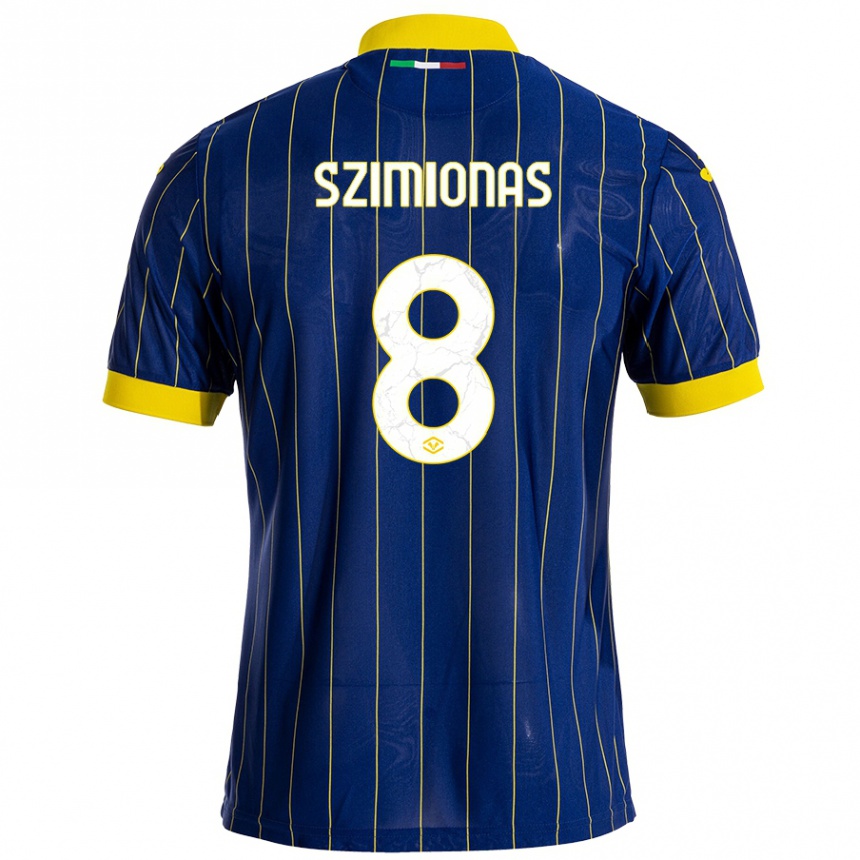 Niño Fútbol Camiseta Luca Szimionas #8 Azul Amarillo 1ª Equipación 2024/25