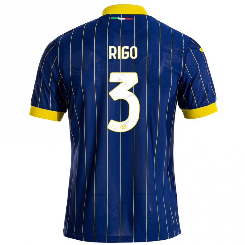 Niño Fútbol Camiseta Mattia Rigo #3 Azul Amarillo 1ª Equipación 2024/25