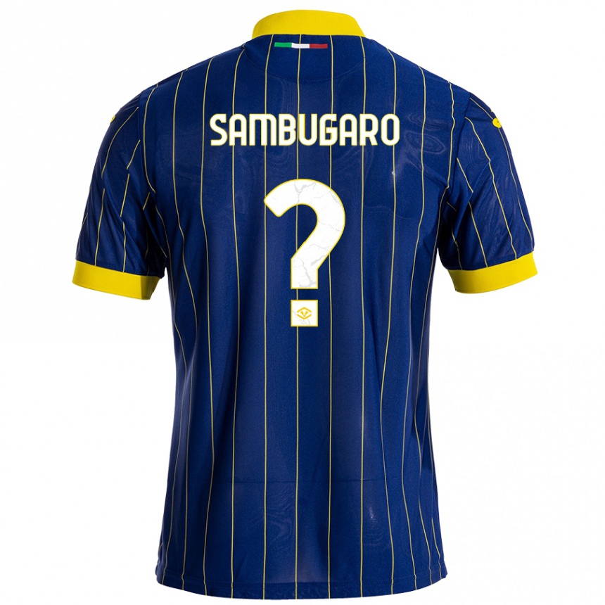 Niño Fútbol Camiseta Mattia Sambugaro #0 Azul Amarillo 1ª Equipación 2024/25