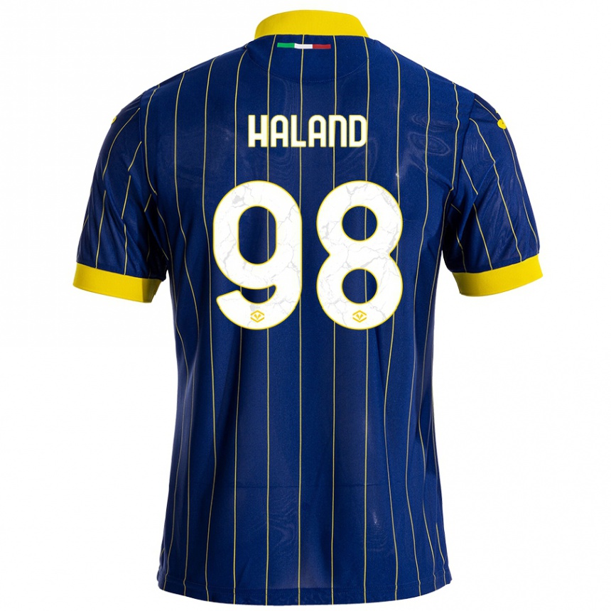 Niño Fútbol Camiseta Benedicte Iversen Håland #98 Azul Amarillo 1ª Equipación 2024/25