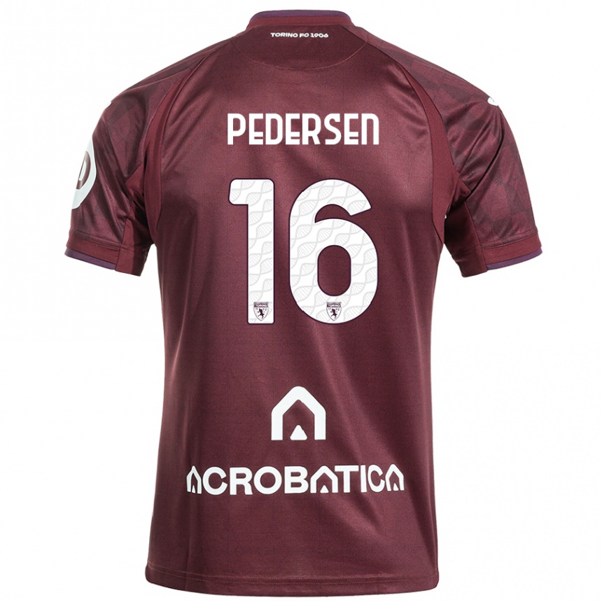 Niño Fútbol Camiseta Marcus Pedersen #16 Granate Blanco 1ª Equipación 2024/25