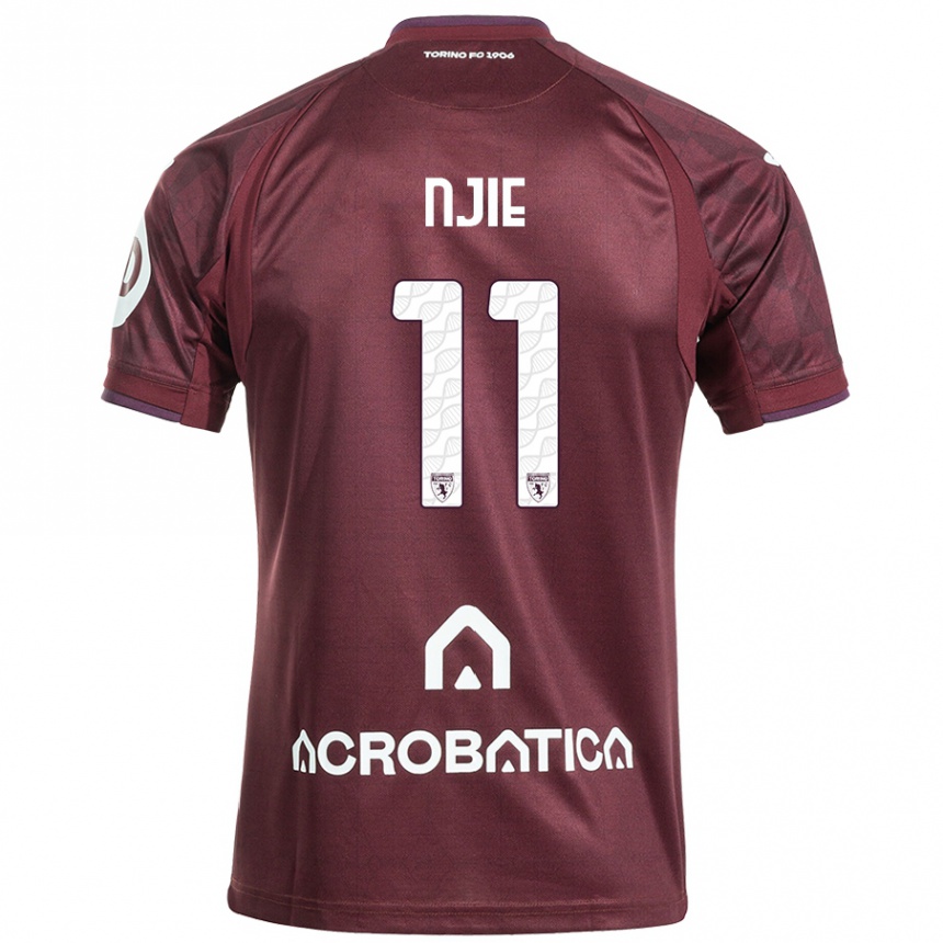 Niño Fútbol Camiseta Alieu Njie #11 Granate Blanco 1ª Equipación 2024/25