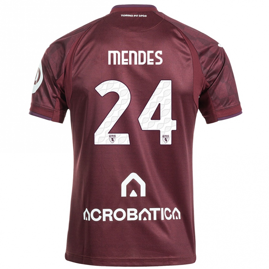 Niño Fútbol Camiseta Rodrigo Mendes #24 Granate Blanco 1ª Equipación 2024/25