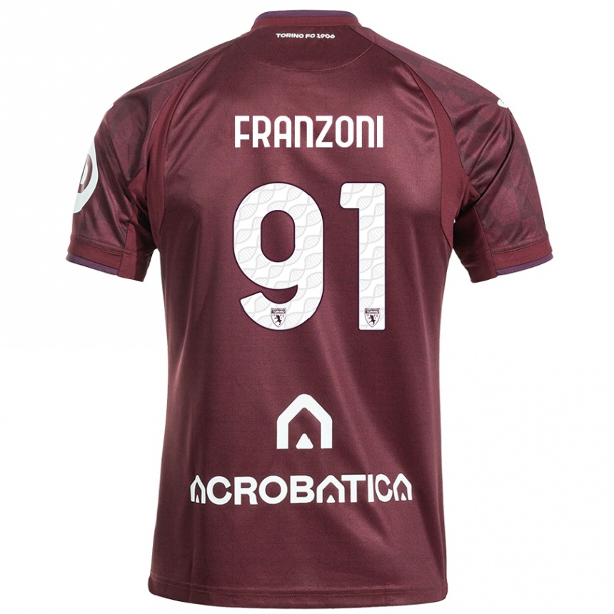 Niño Fútbol Camiseta Nicolò Franzoni #91 Granate Blanco 1ª Equipación 2024/25