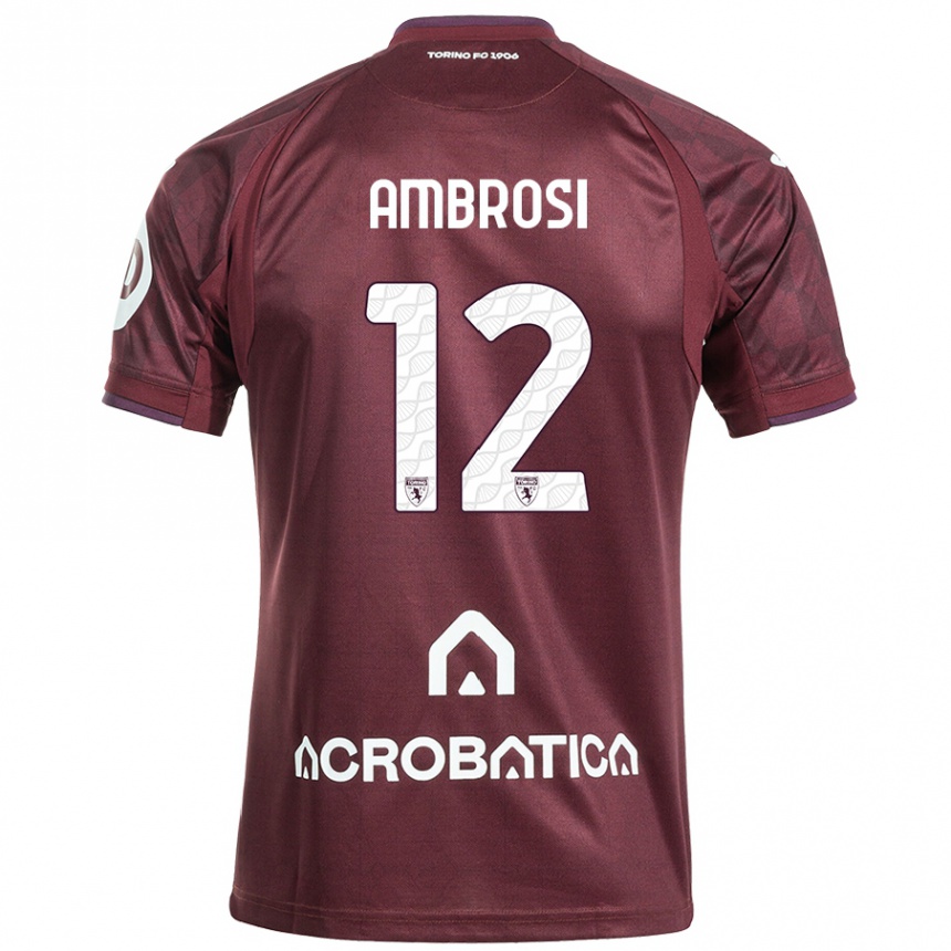 Niño Fútbol Camiseta Martina Ambrosi #12 Granate Blanco 1ª Equipación 2024/25