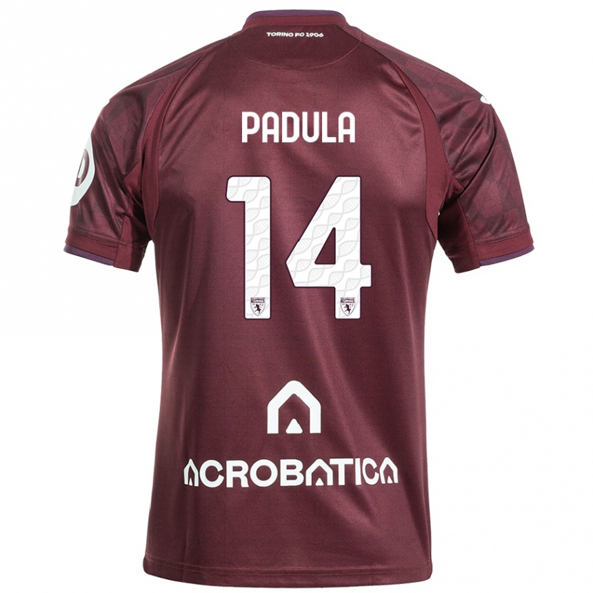 Niño Fútbol Camiseta Cristian Padula #14 Granate Blanco 1ª Equipación 2024/25