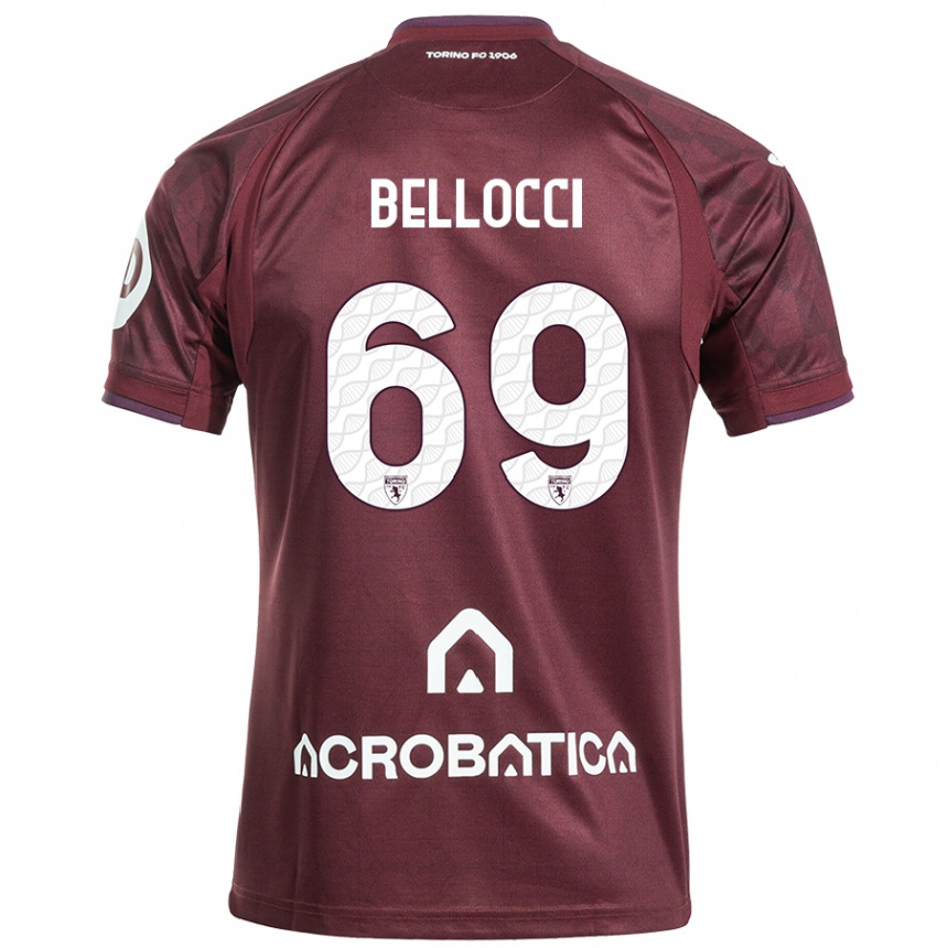 Niño Fútbol Camiseta Andrea Bellocci #69 Granate Blanco 1ª Equipación 2024/25