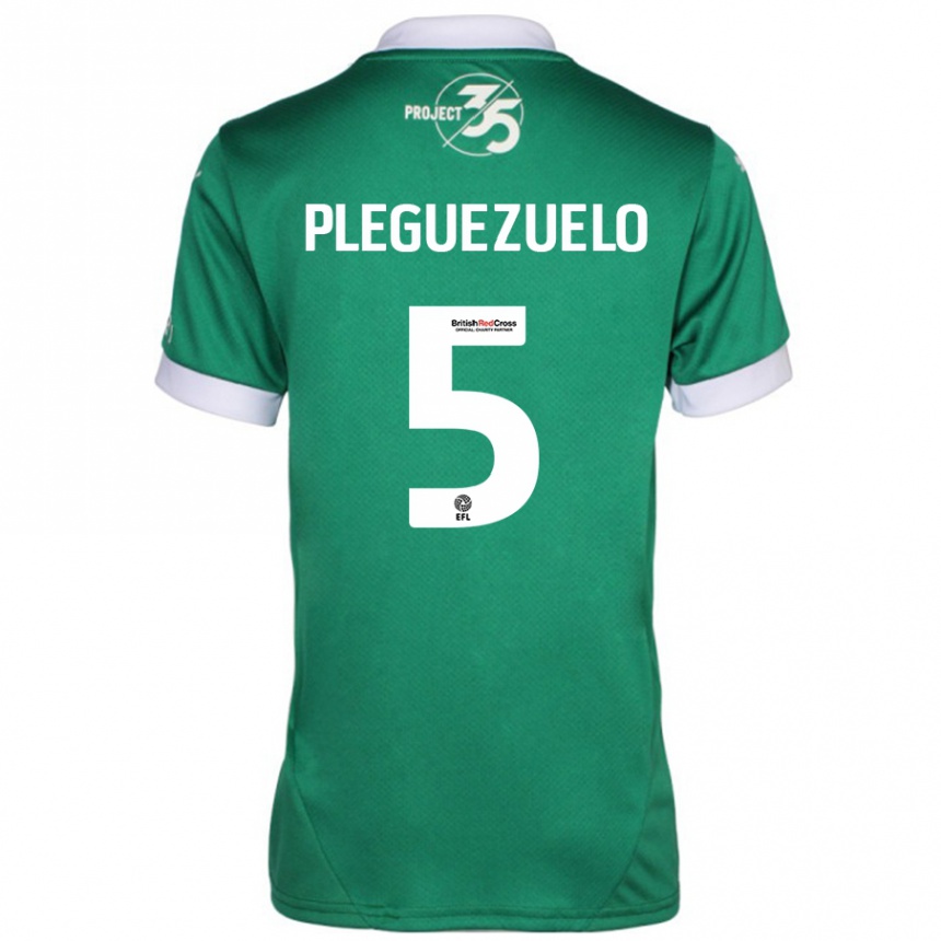 Niño Fútbol Camiseta Julio Pleguezuelo #5 Verde Blanco 1ª Equipación 2024/25