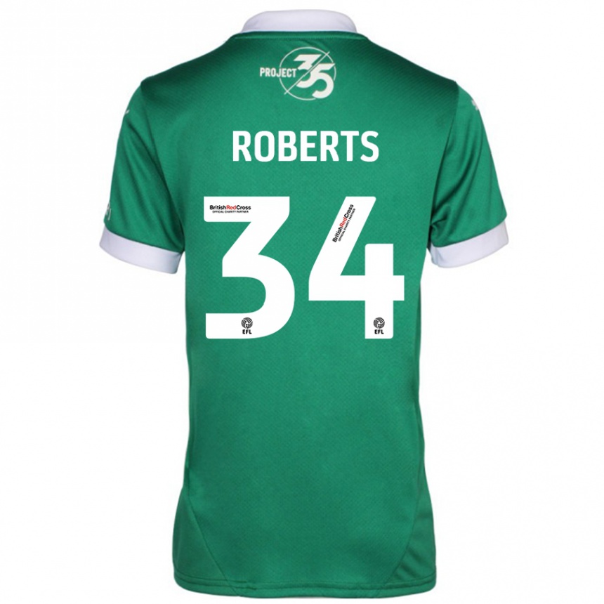 Niño Fútbol Camiseta Caleb Roberts #34 Verde Blanco 1ª Equipación 2024/25