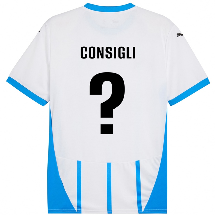 Niño Fútbol Camiseta Andrea Consigli #0 Blanco Azul 2ª Equipación 2024/25