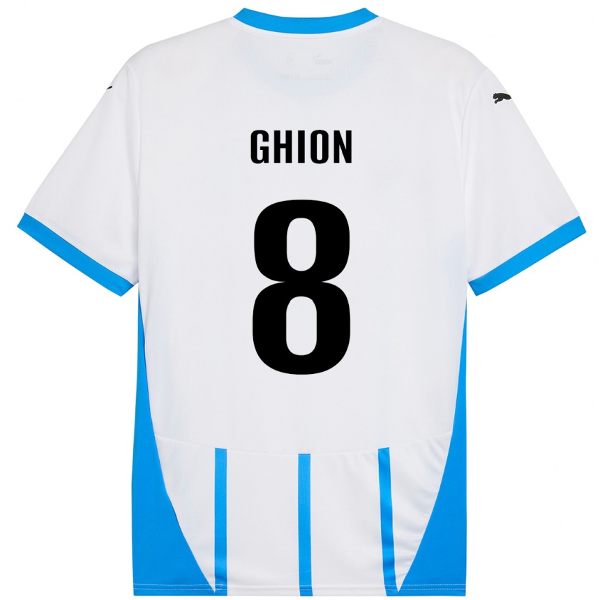 Niño Fútbol Camiseta Andrea Ghion #8 Blanco Azul 2ª Equipación 2024/25