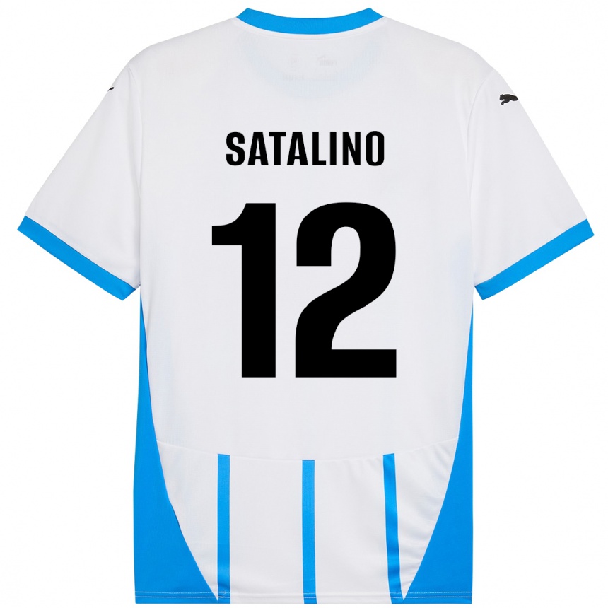 Niño Fútbol Camiseta Giacomo Satalino #12 Blanco Azul 2ª Equipación 2024/25