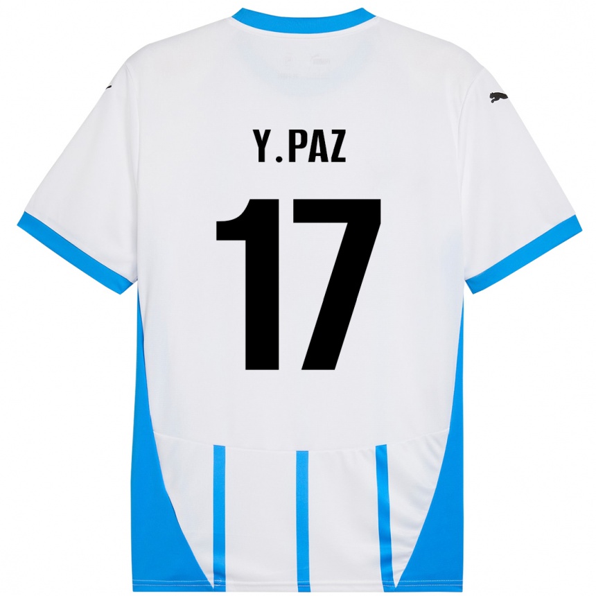 Niño Fútbol Camiseta Yeferson Paz #17 Blanco Azul 2ª Equipación 2024/25