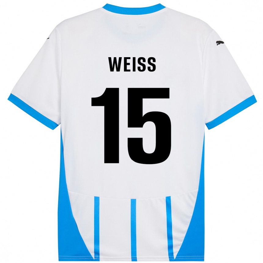 Niño Fútbol Camiseta David Weiss #15 Blanco Azul 2ª Equipación 2024/25