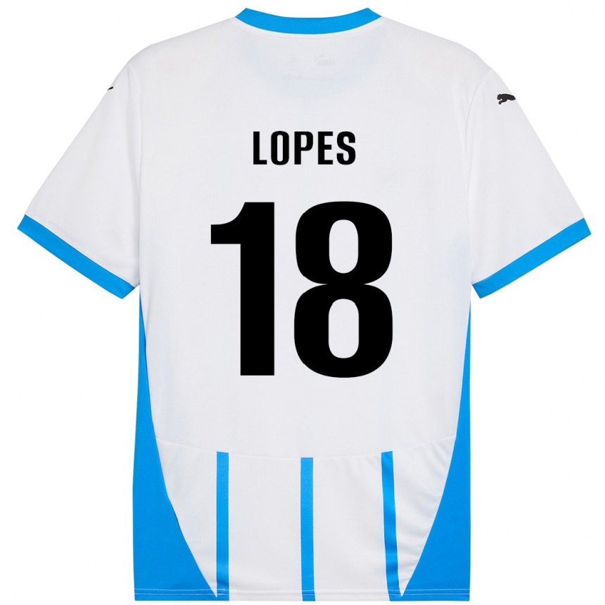 Niño Fútbol Camiseta Emerick Lopes #18 Blanco Azul 2ª Equipación 2024/25