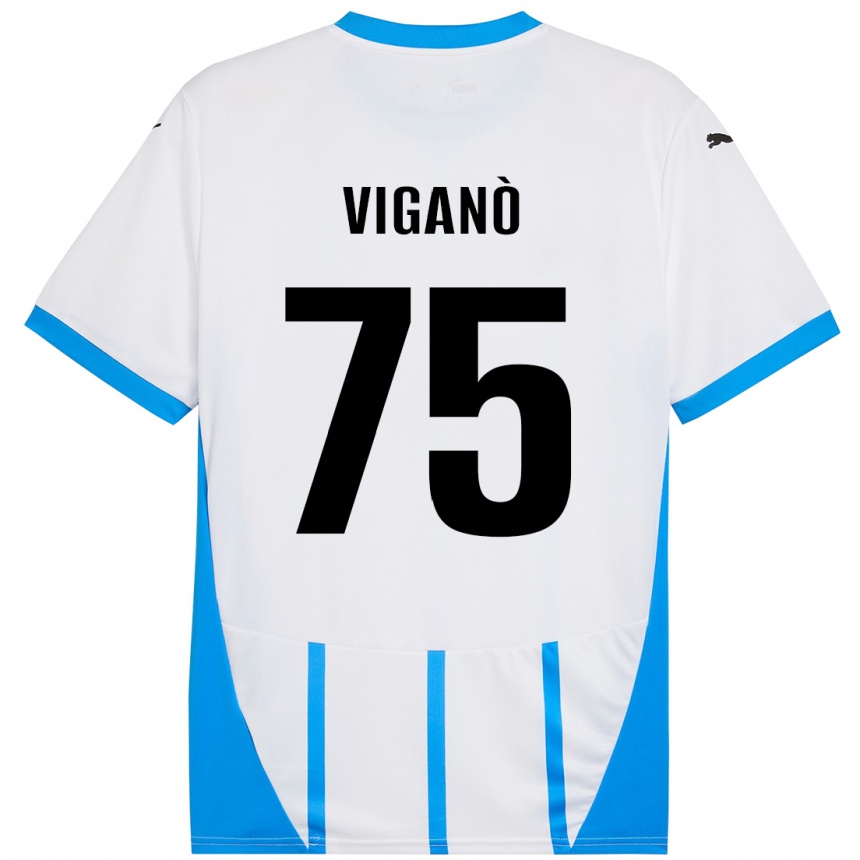 Niño Fútbol Camiseta Lorenzo Viganò #75 Blanco Azul 2ª Equipación 2024/25