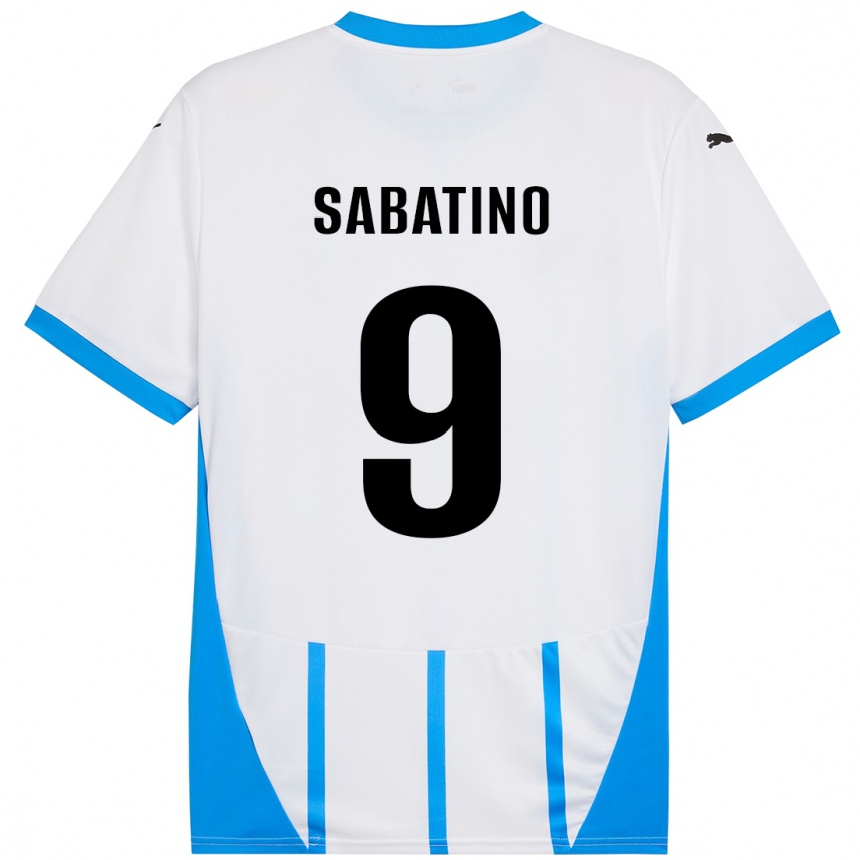 Niño Fútbol Camiseta Daniela Sabatino #9 Blanco Azul 2ª Equipación 2024/25