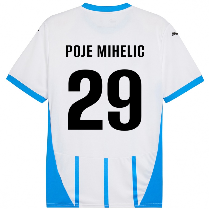 Niño Fútbol Camiseta Naja Poje Mihelič #29 Blanco Azul 2ª Equipación 2024/25