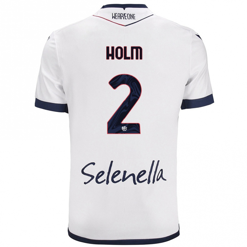 Niño Fútbol Camiseta Emil Holm #2 Blanco Azul Real 2ª Equipación 2024/25