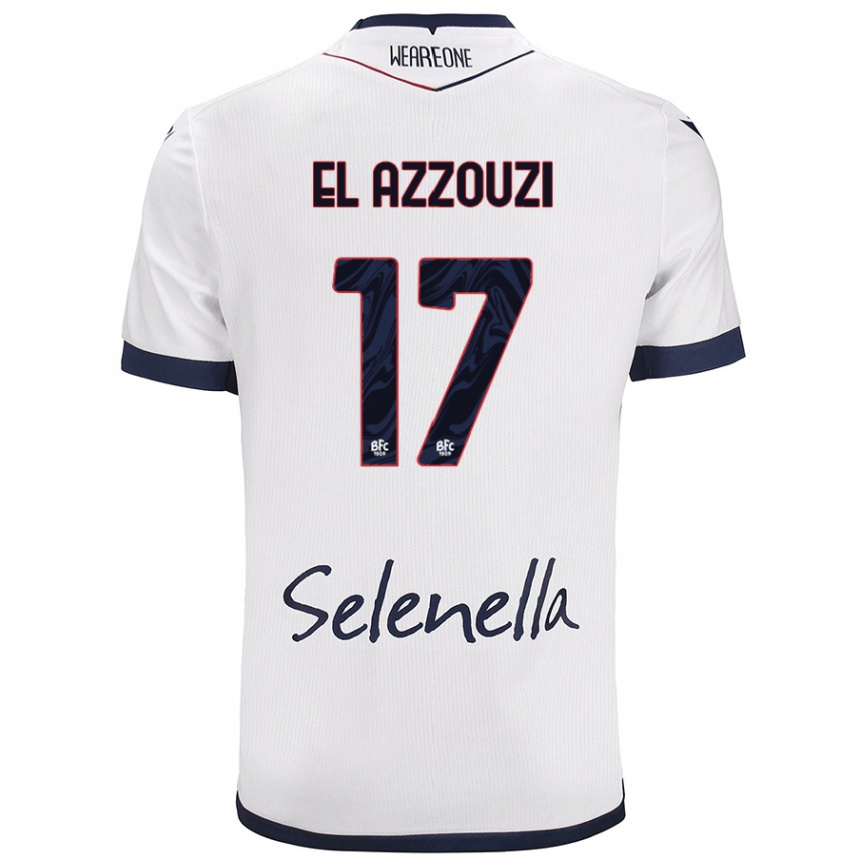 Niño Fútbol Camiseta Oussama El Azzouzi #17 Blanco Azul Real 2ª Equipación 2024/25