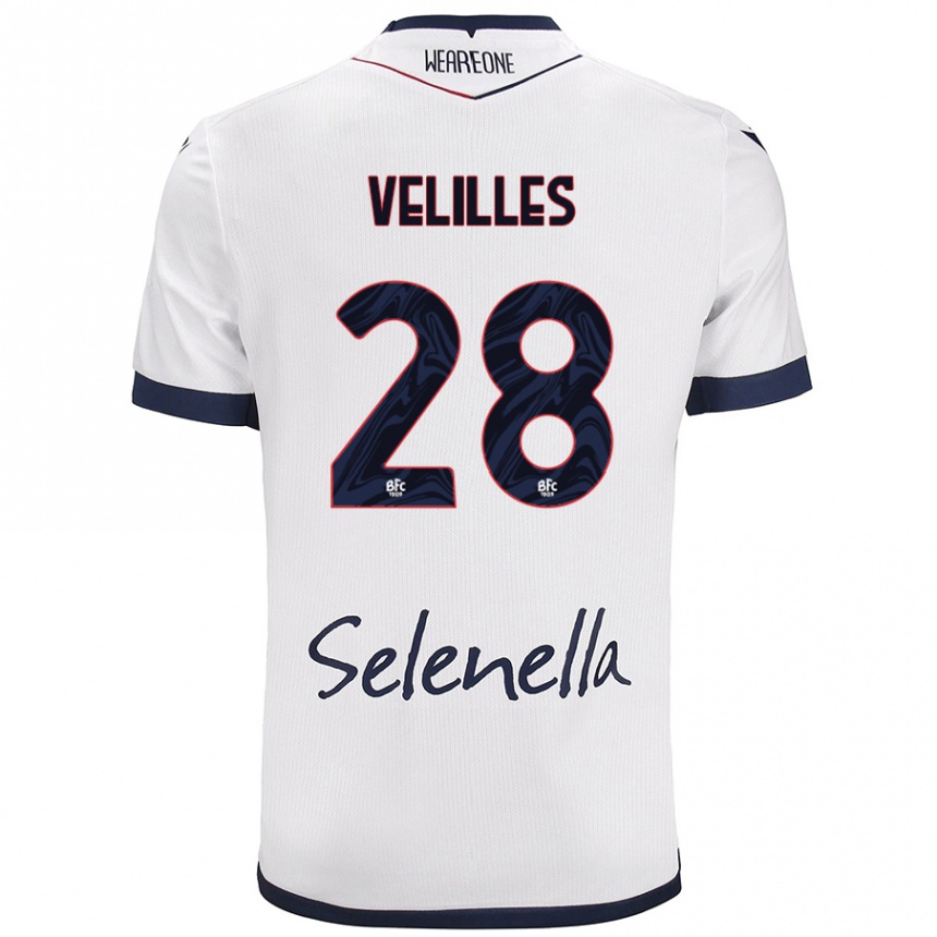 Niño Fútbol Camiseta Aarón Velilles #28 Blanco Azul Real 2ª Equipación 2024/25