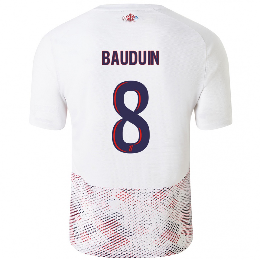 Niño Fútbol Camiseta Justine Bauduin #8 Blanco Azul Real 2ª Equipación 2024/25