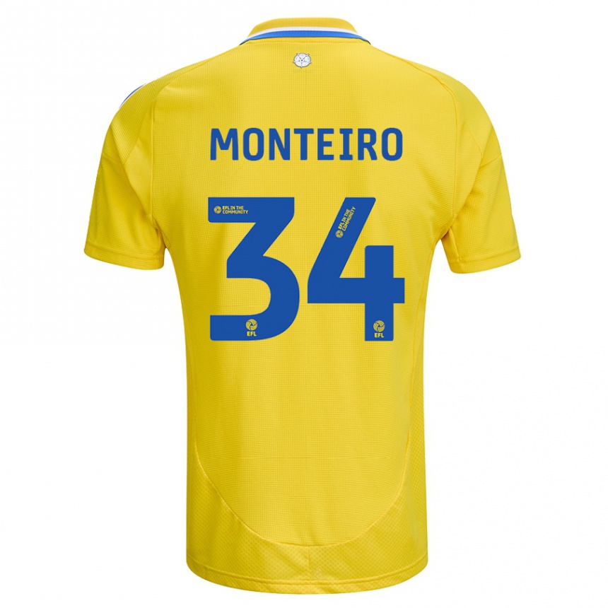 Niño Fútbol Camiseta Diogo Monteiro #34 Amarillo Azul 2ª Equipación 2024/25